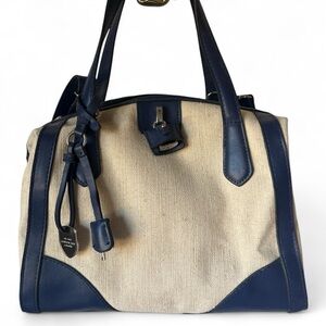 London Fog Royal blue and cream canvas bucket satchel doctor style bag - NWT